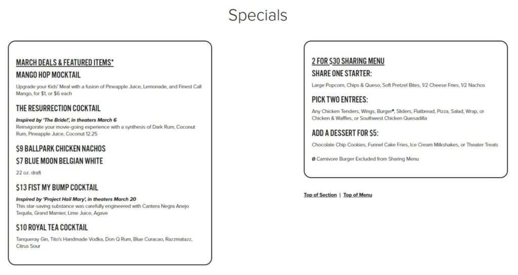 Studio Movie Grill Marietta Menu with Prices
